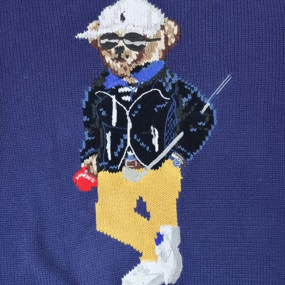 Polo Ralph Lauren Navy blue sweater with golf bear pattern - Picture 4 of 7